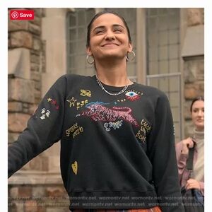 MOTHER the Square Sweatshirt Spooky VooDoo embroidered black sweatshirt XS